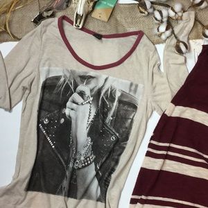 April Spirit Tops - Vintage look graphic tee studded embellishment SM April Spirit Tops - Vintage look graphic tee studded embellishment SM